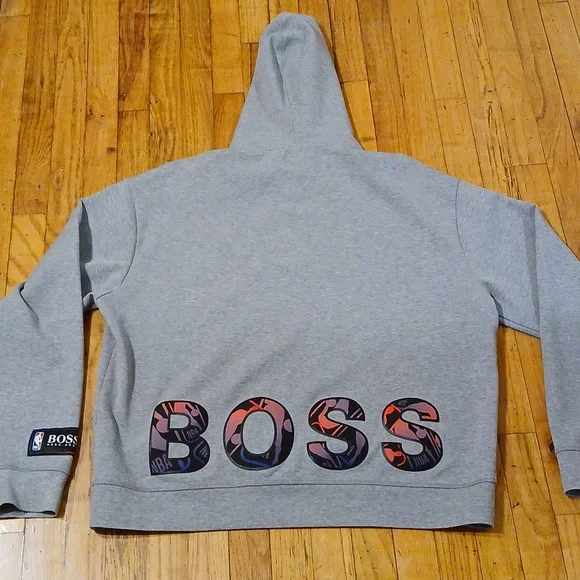NBA Logo Hugo Boss Court Tri-Blend Pullover Hoodie - Heathered Gray NWOT - Picture 3 of 6